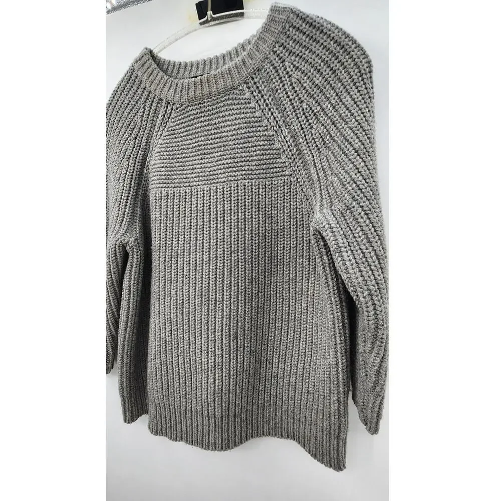 J. CREW Heavy Chunky Knit Wool Sweater 3/4 Length Sleeve Size XS Grey